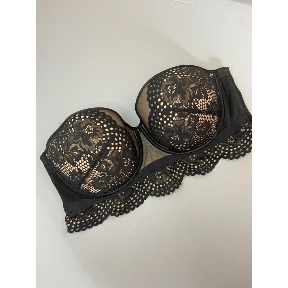 Cacique Black Lace Strapless Longline Bra